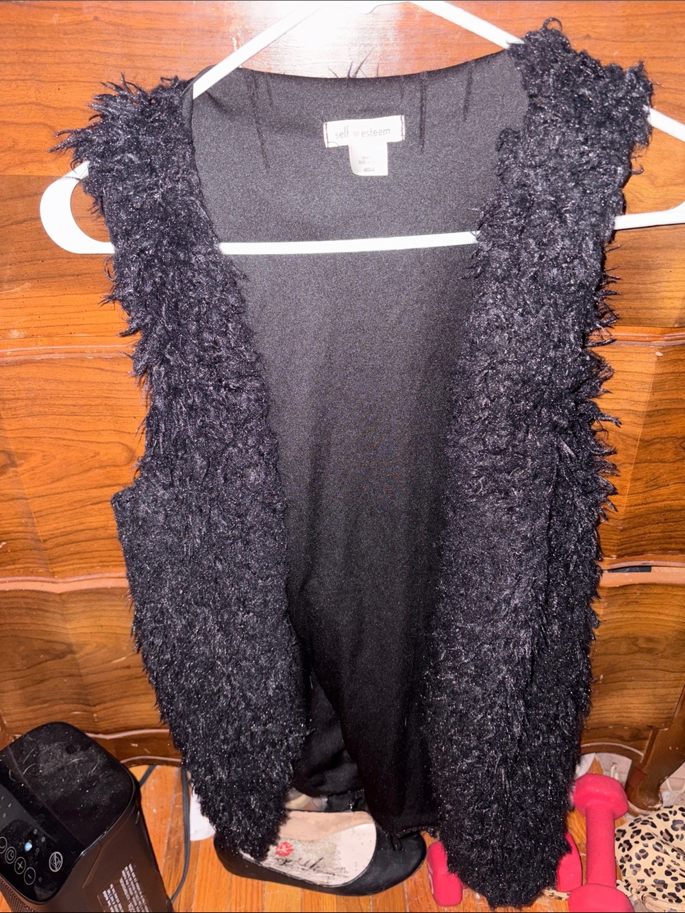 Self Esteem Black Fuzzy Open-Front Vest